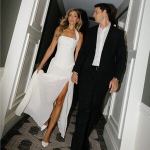 MESHKI Stacie Pleated Halter Maxi Dress